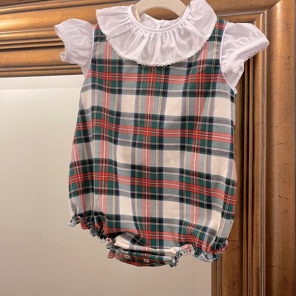 The Beaufort Bonnet Company Brooksy Bubble Set “Aiken Plaid” with White Top 2T